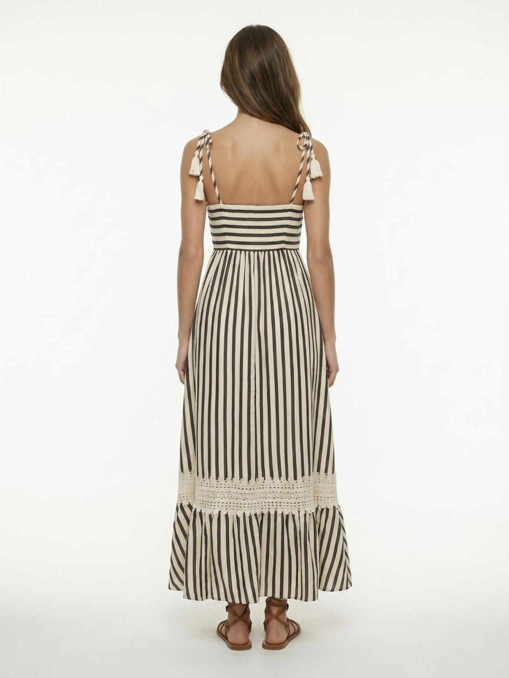 Gwen square-neck striped maxi dress in black and white — back view