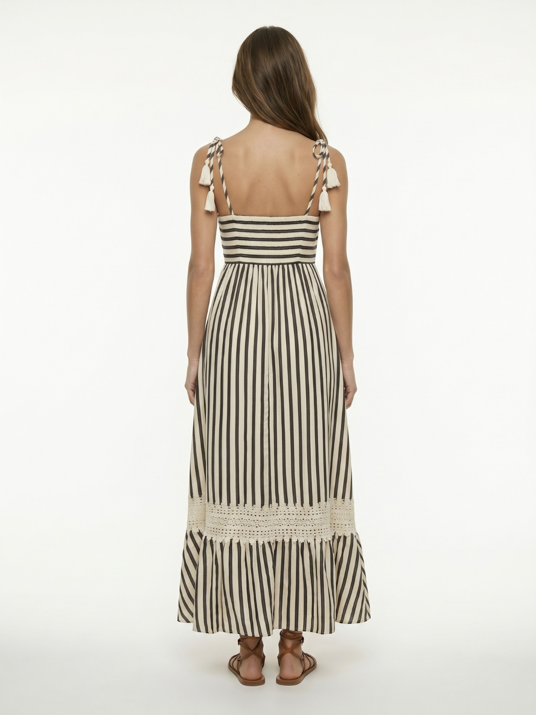 Gwen square-neck striped maxi dress in black and white — back view