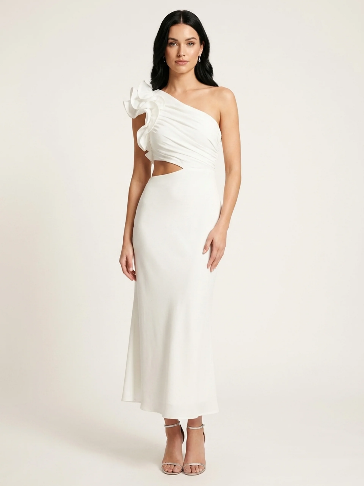 Coco one-shoulder ruffle cutout maxi dress — side view
