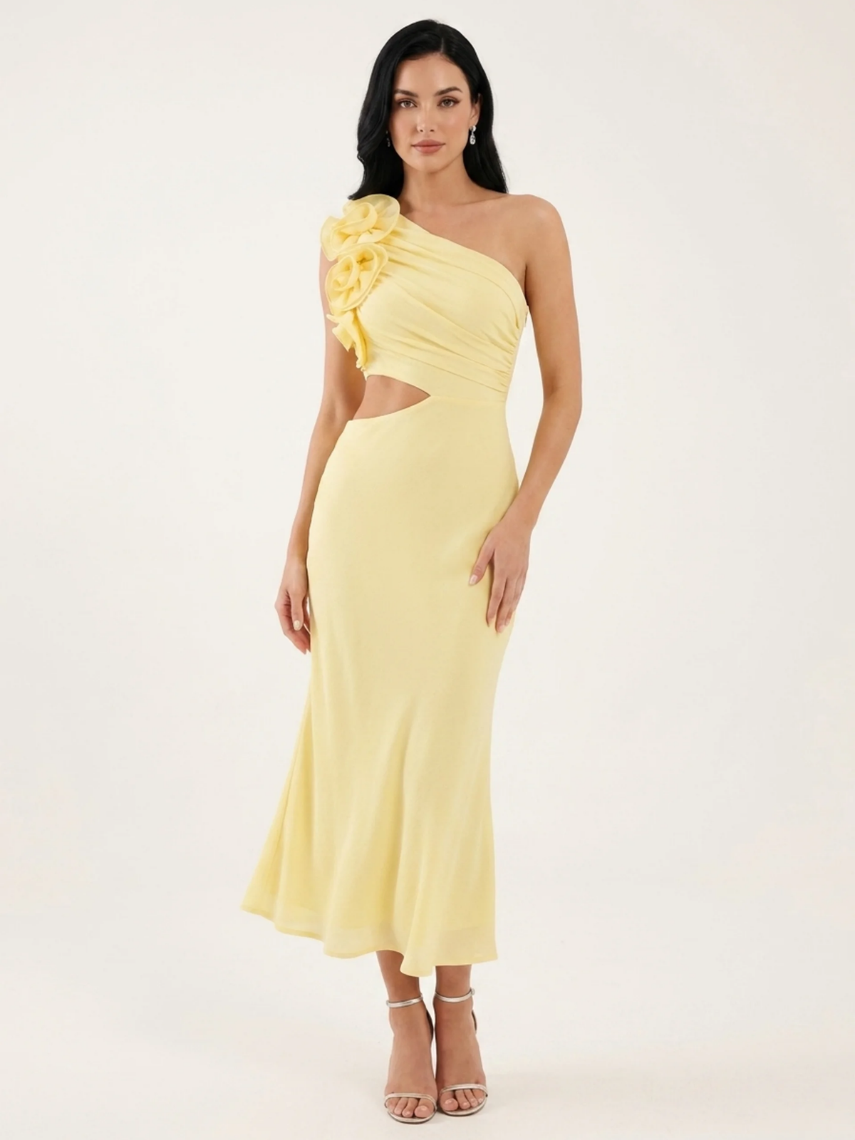Coco one-shoulder ruffle cutout maxi dress — detail view