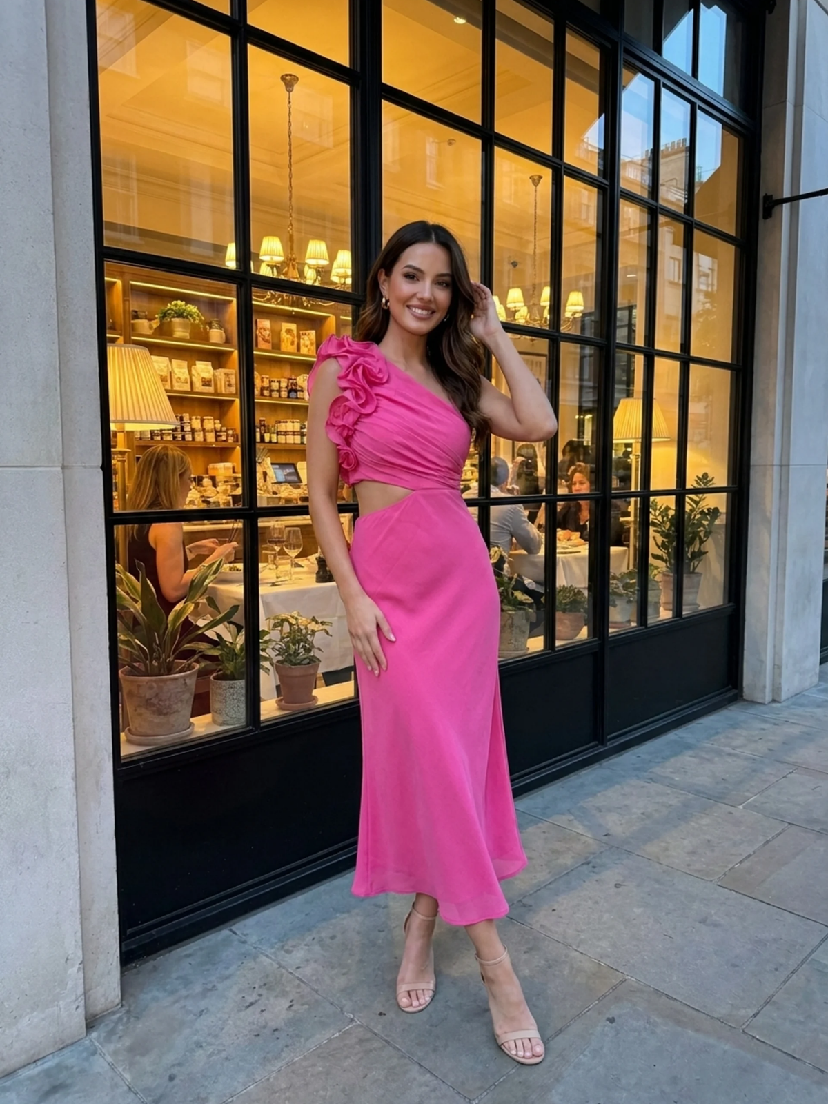 Coco one-shoulder ruffle cutout maxi dress — front view