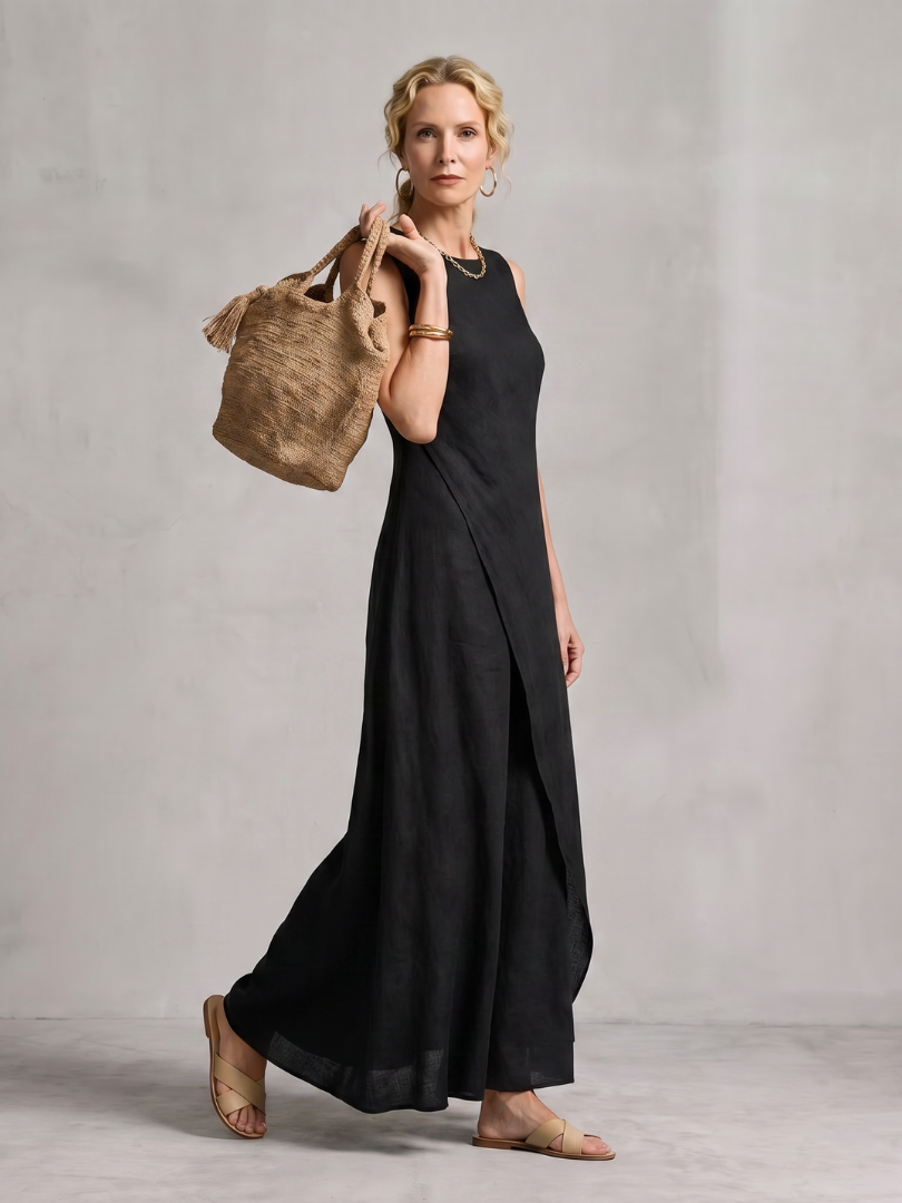 Hyacinth asymmetric wrap-panel high-neck maxi dress — front view