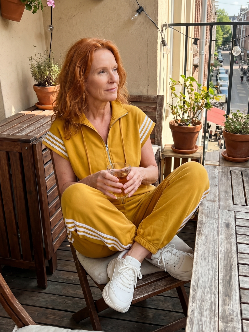 Linnet contrast-stripe zip-front utility jumpsuit — detail view