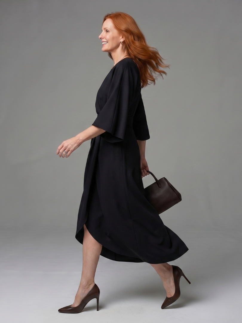 Beryl balloon-sleeve sculpted-waist wrap midi dress — side view