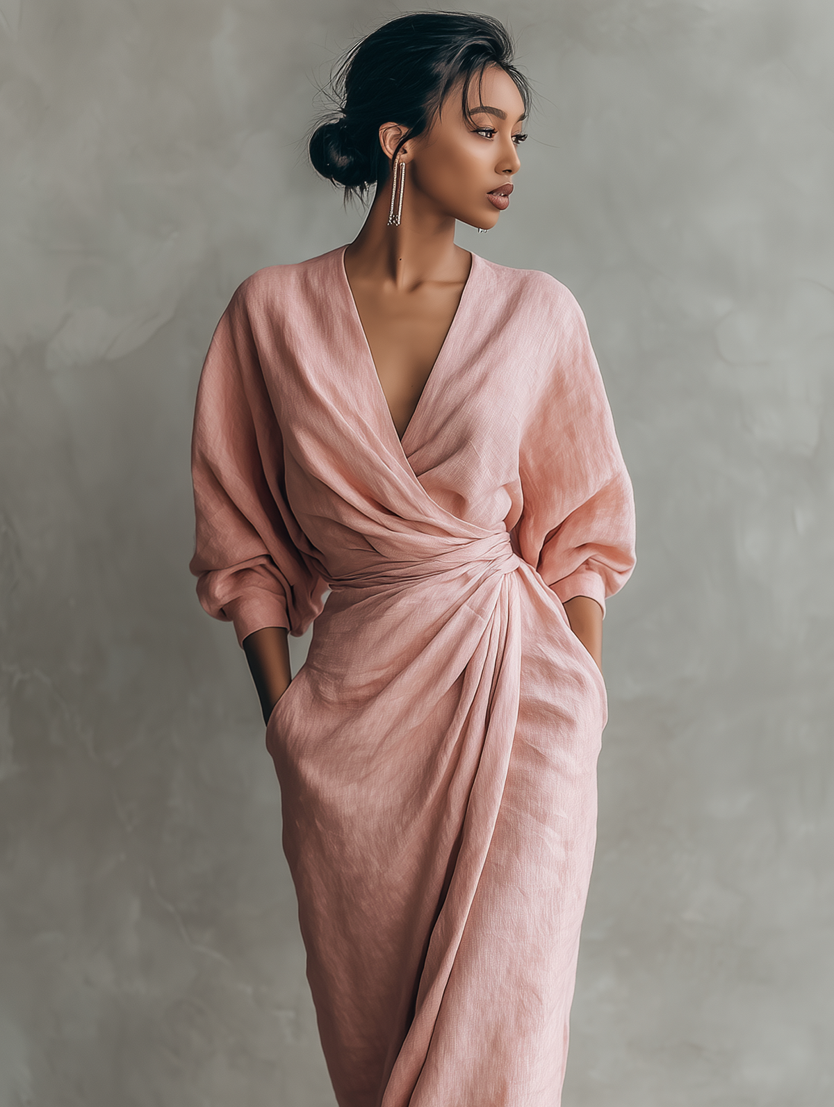 Alice | Linen Blend V Neck Holiday Maxi Dress