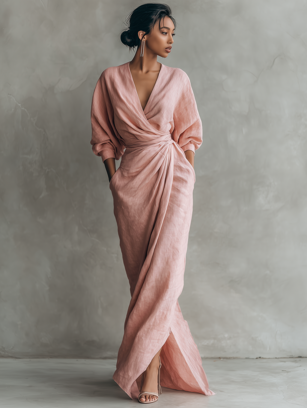 Alice | Linen Blend V Neck Holiday Maxi Dress