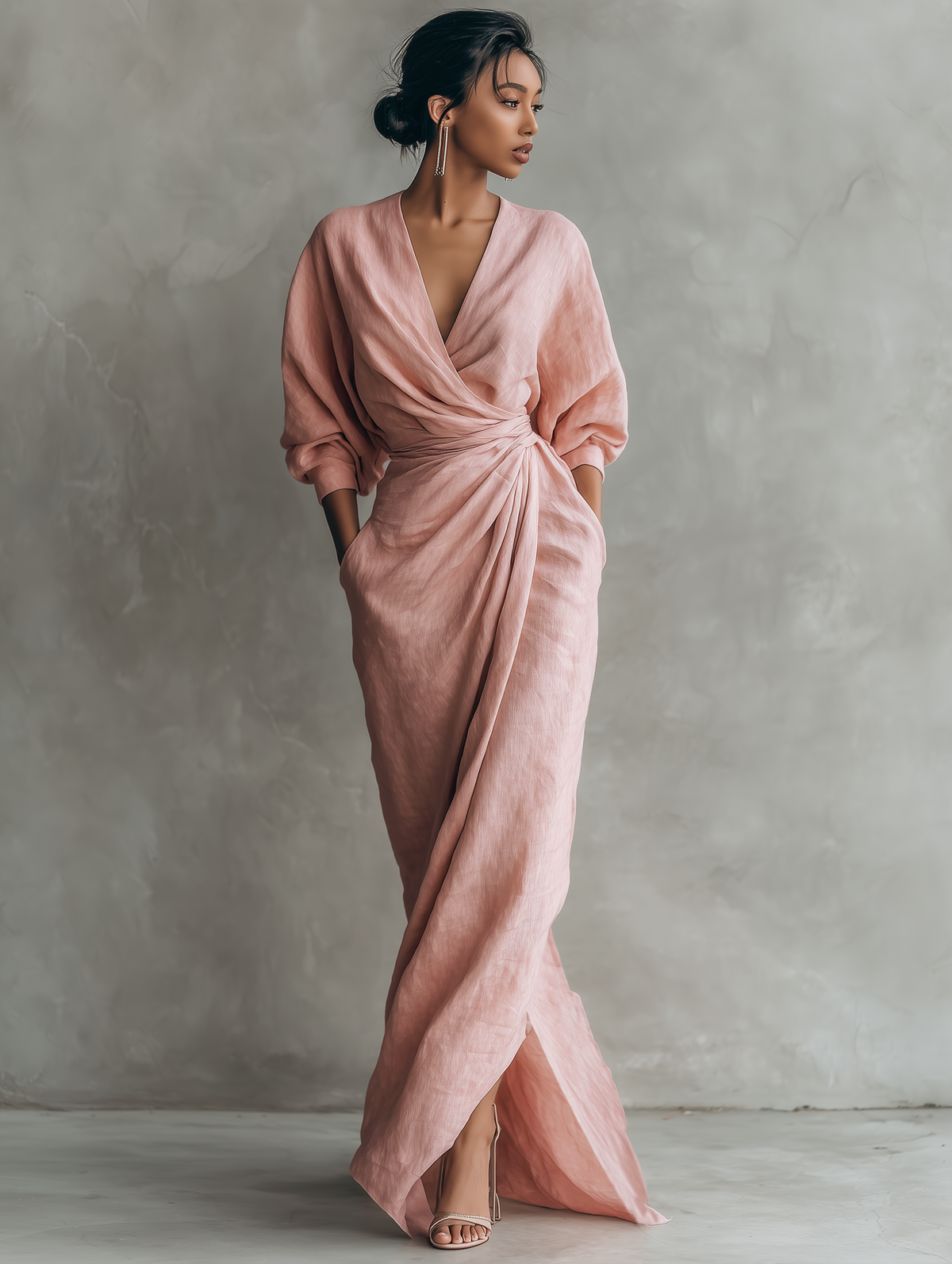 Alice | Linen Blend V Neck Holiday Maxi Dress