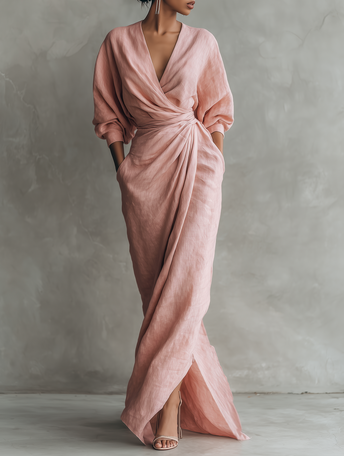 Alice | Linen Blend V Neck Holiday Maxi Dress