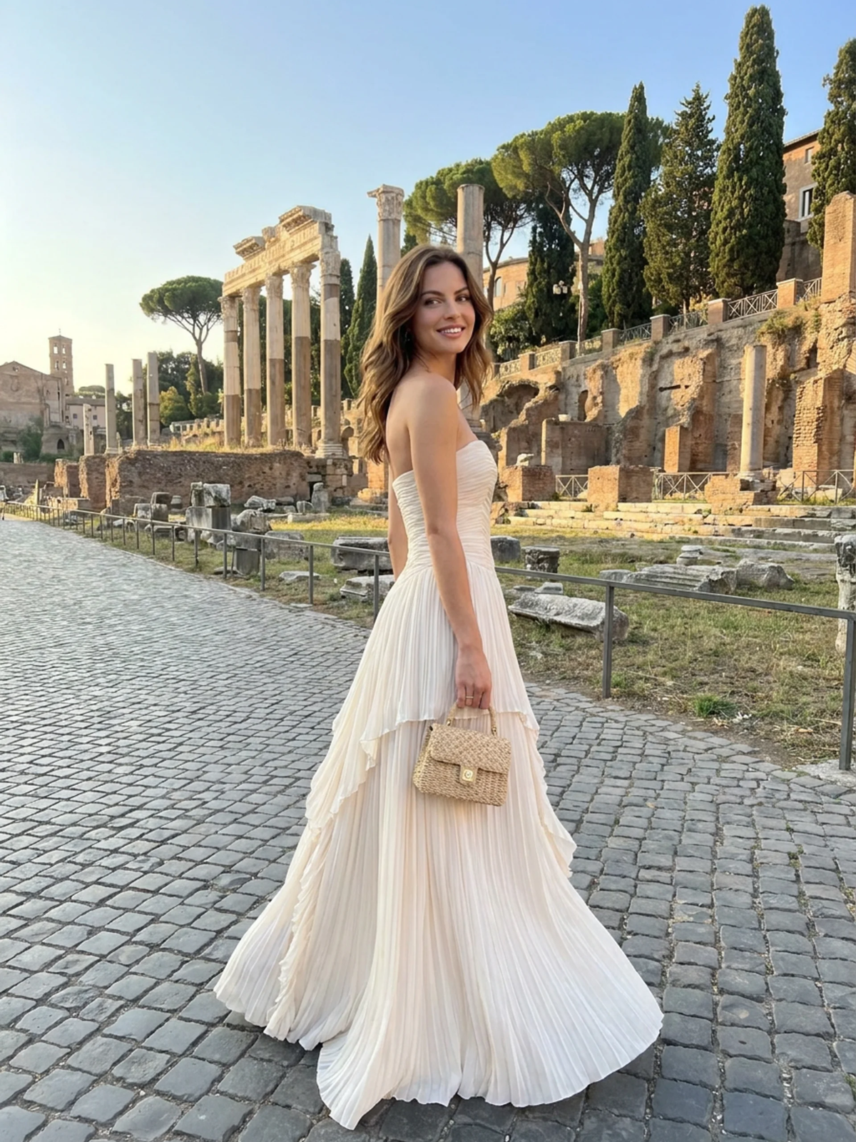 Belle pleated chiffon strapless maxi dress in light green — front view