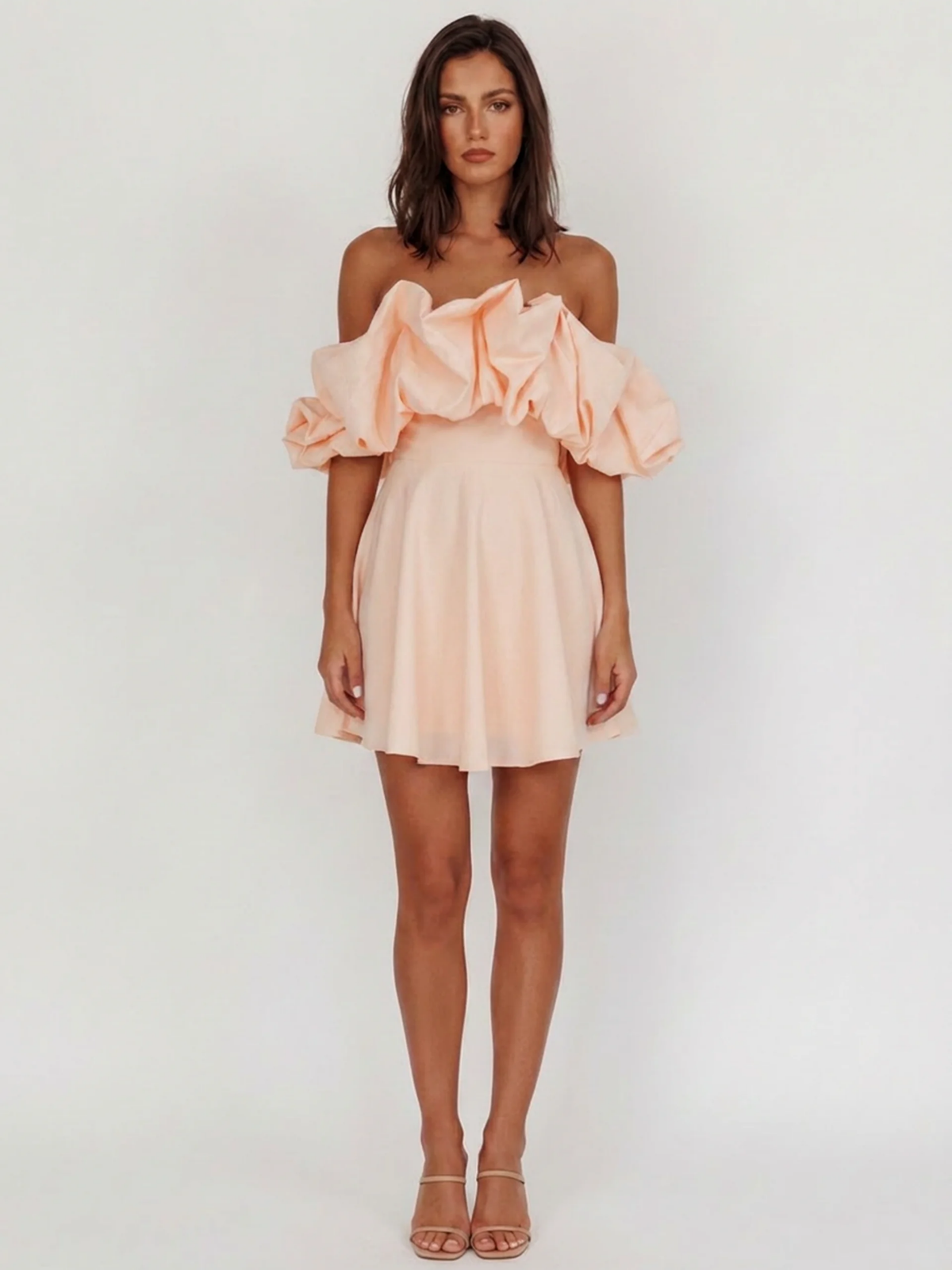 Calla off-shoulder ruffle mini dress in pink — back view