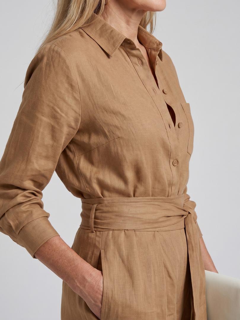 Jovie collared button-front wide-leg jumpsuit — back view