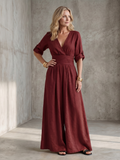 Wanda crossover wide-leg palazzo jumpsuit — back view