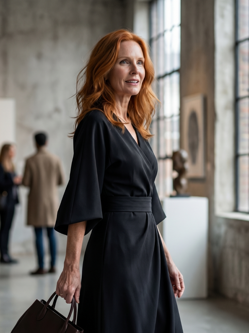 Beryl balloon-sleeve sculpted-waist wrap midi dress — styled view