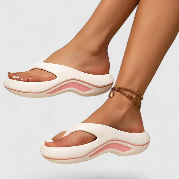 Juliette orthopedic cushioned toe-post slide sandals — back view