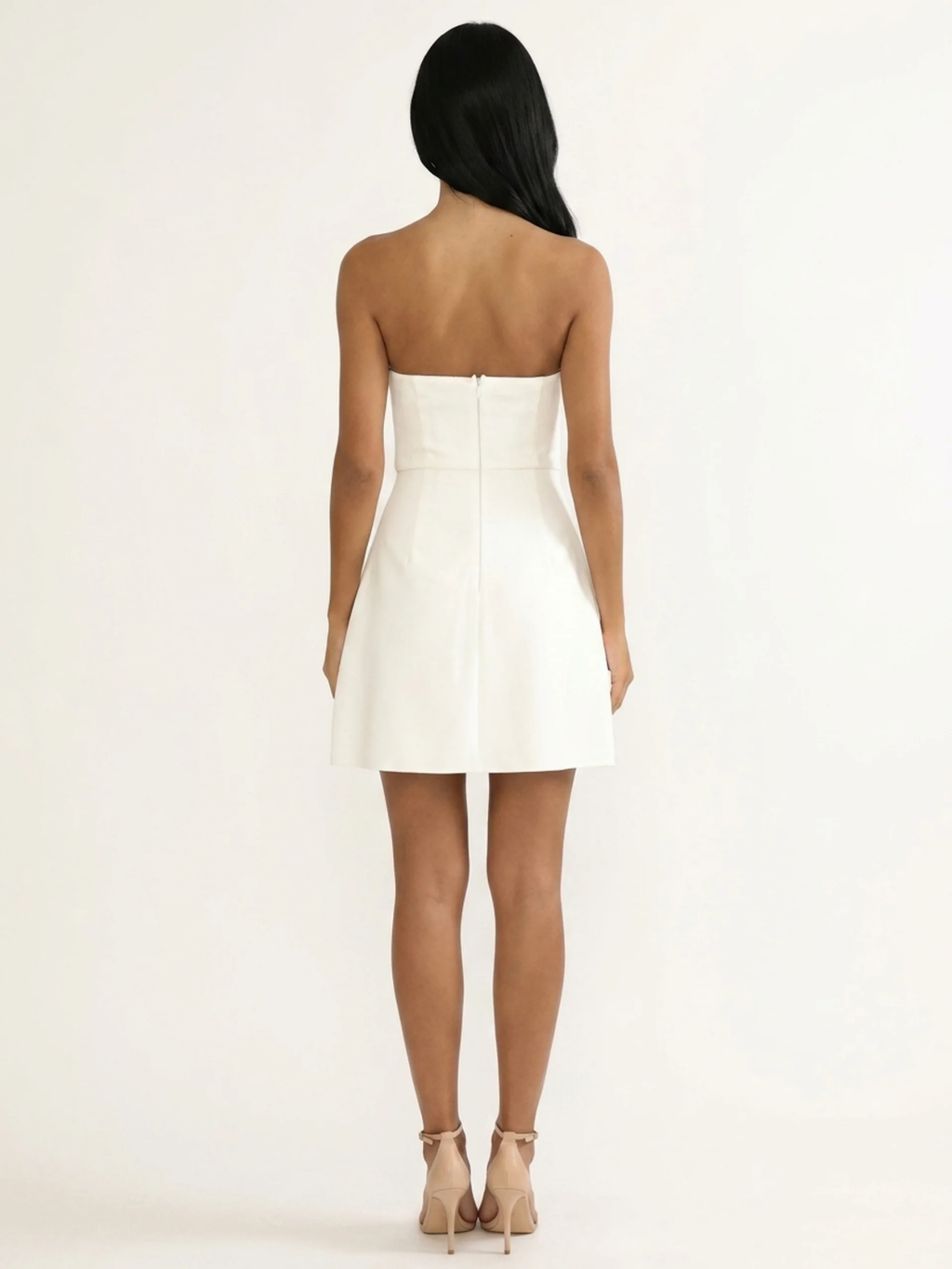 Reeve strapless foldover-bust mini dress in White — back view
