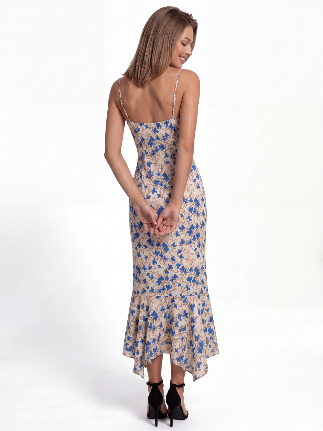 Zadie floral knotted-bust maxi dress in blue — back view