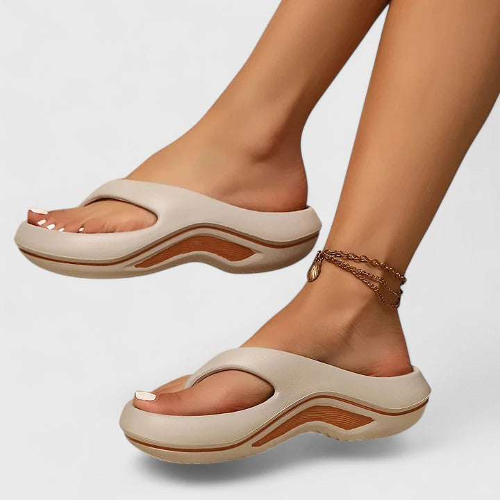 Juliette orthopedic cushioned toe-post slide sandals — side view