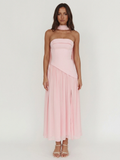 Pippa strapless asymmetric waist drop-skirt maxi dress in pink — front view