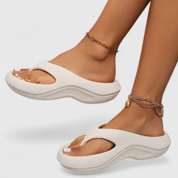 Juliette orthopedic cushioned toe-post slide sandals — detail view