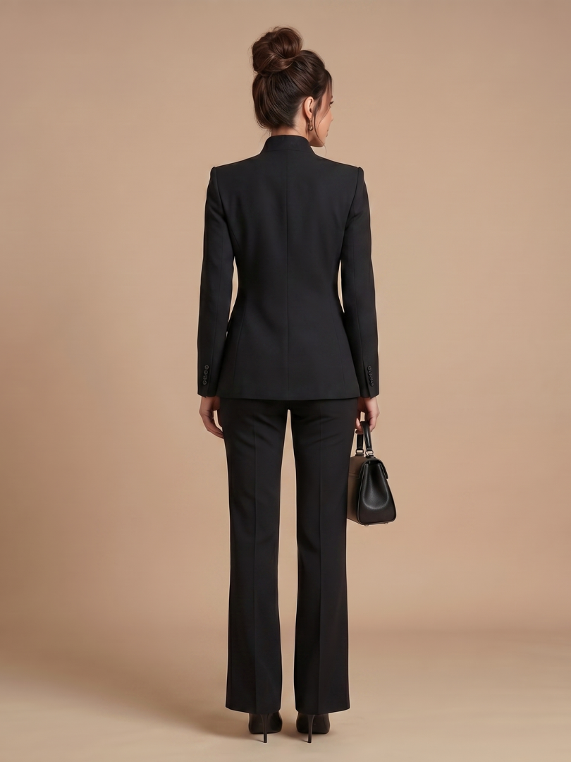 Vesper structured blazer and wide-leg trouser suit — styled view