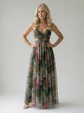 Isel watercolour floral ruched wrap maxi dress — styled view