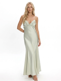 Bonnie frill-trim V-neck godet maxi slip dress — front view