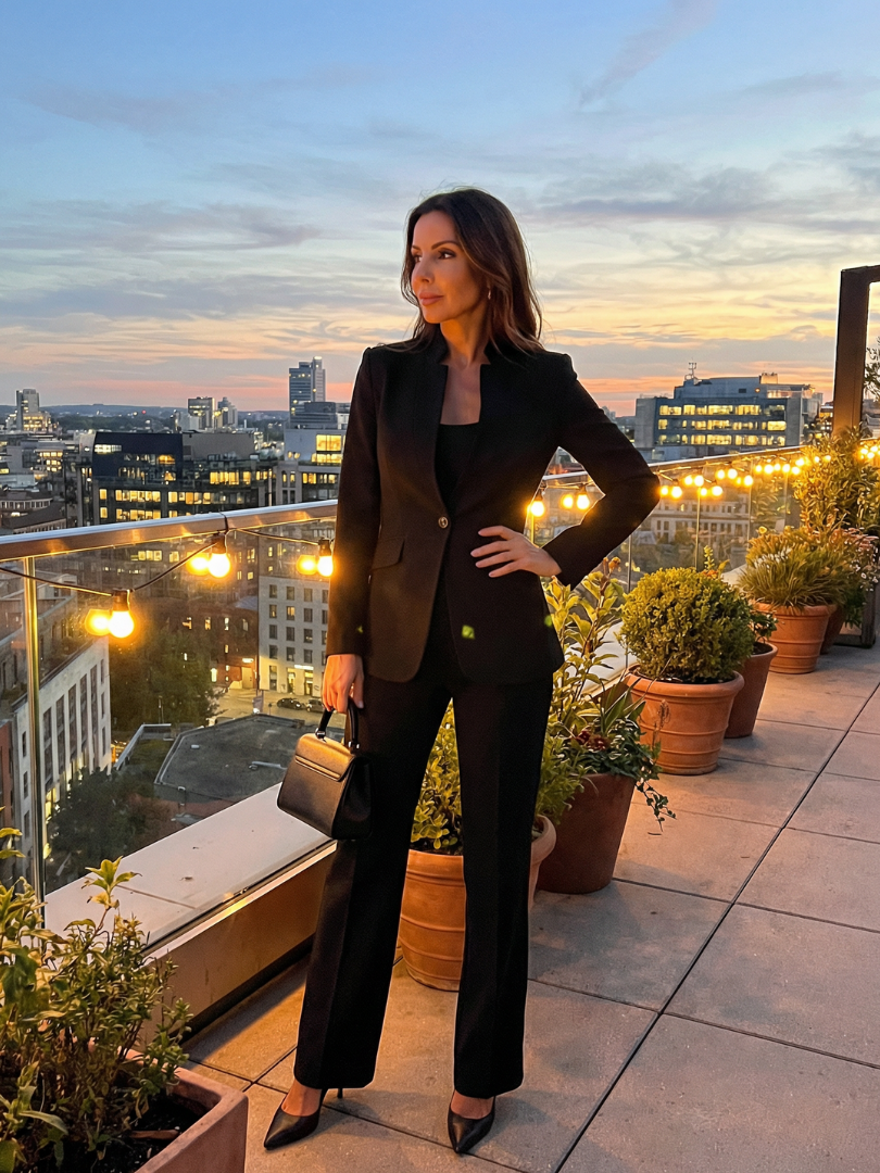 Vesper structured blazer and wide-leg trouser suit — front view