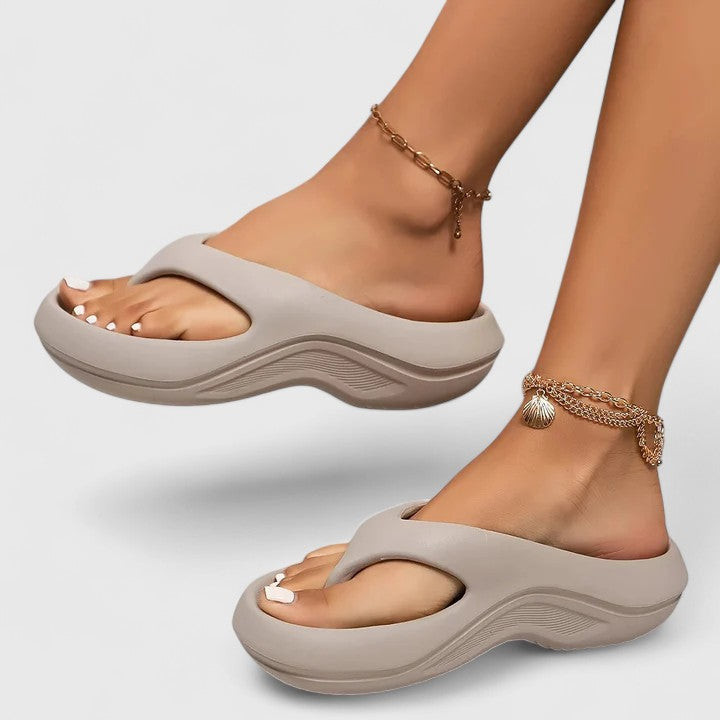 Juliette orthopedic cushioned toe-post slide sandals — full-length view