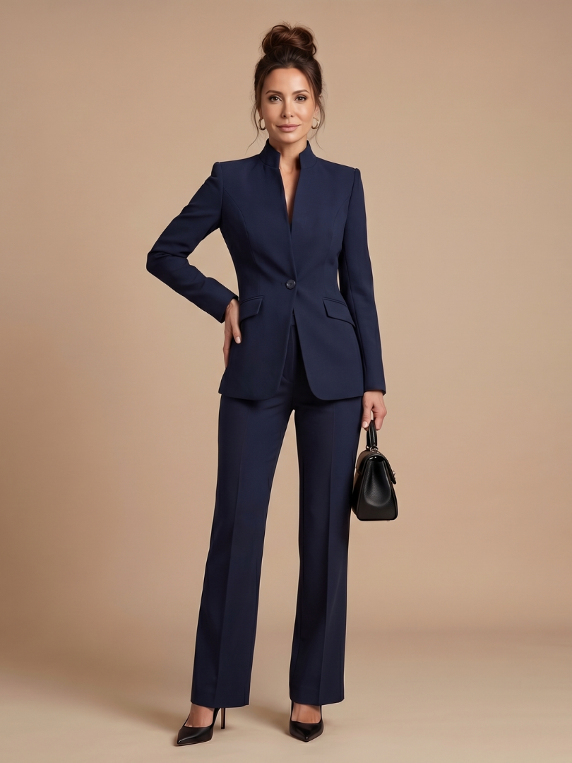 Vesper structured blazer and wide-leg trouser suit — full-length view