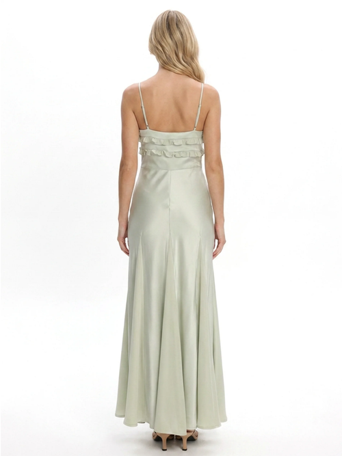 Bonnie frill-trim V-neck godet maxi slip dress — back view