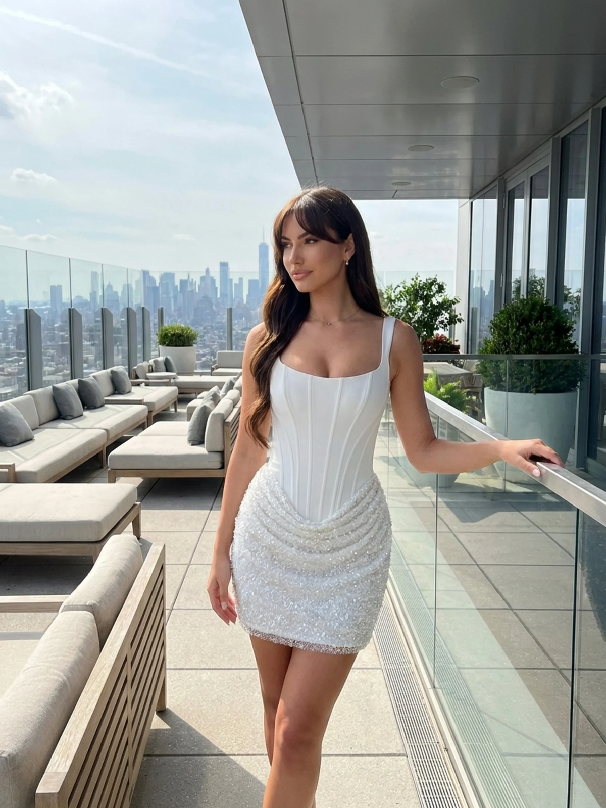 Kit corset mini dress with embellished skirt in White — side view
