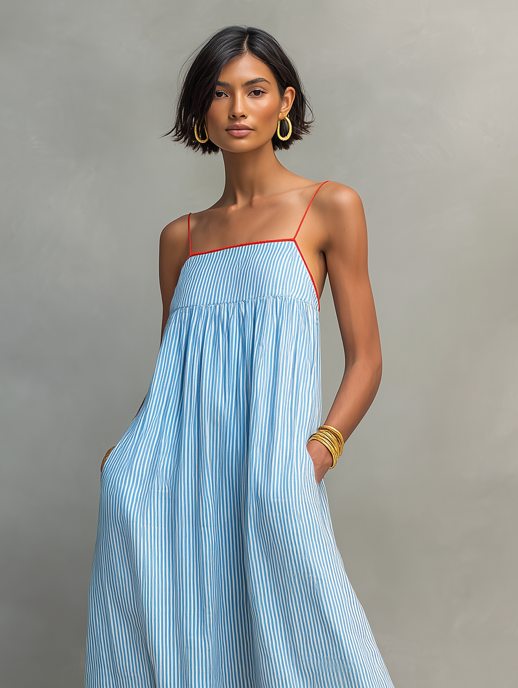 Daisy | Striped Spaghetti Strap Holiday Maxi Dress
