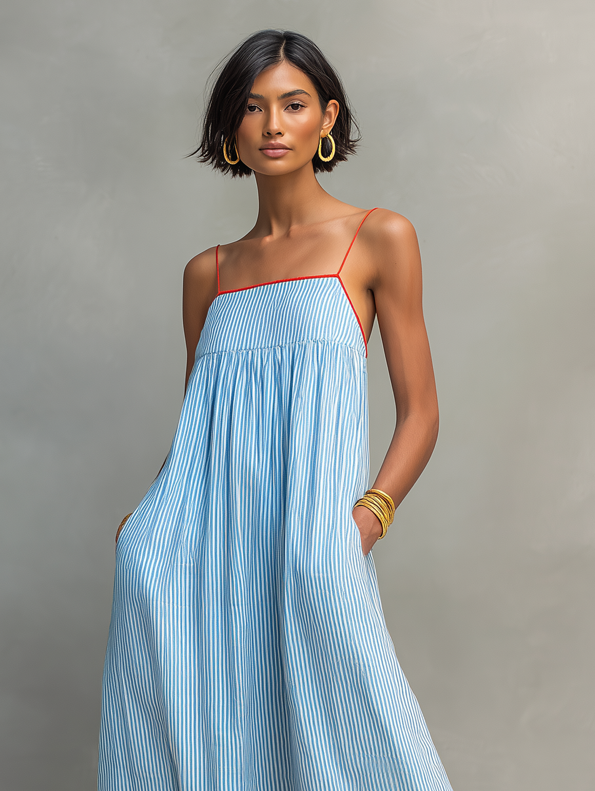 Daisy | Striped Spaghetti Strap Holiday Maxi Dress