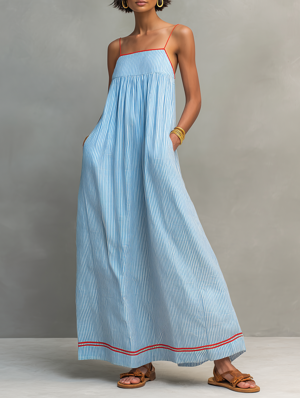 Daisy | Striped Spaghetti Strap Holiday Maxi Dress