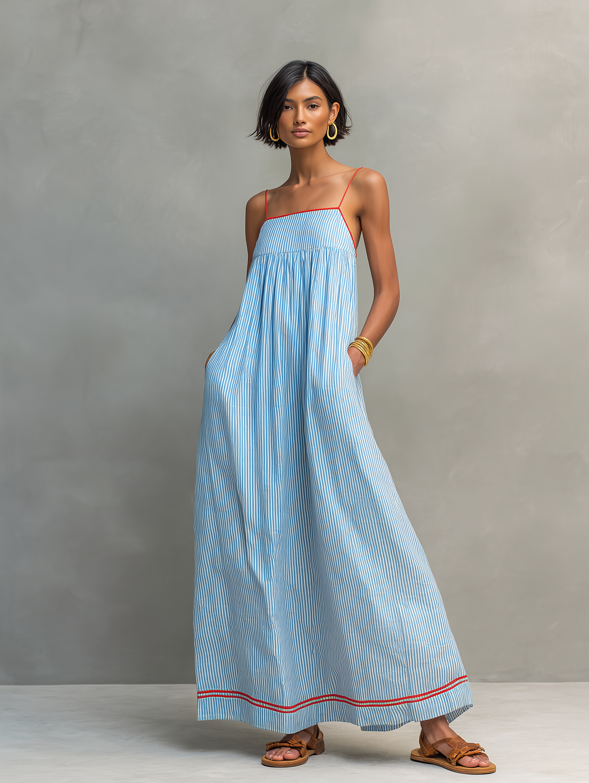 Daisy | Striped Spaghetti Strap Holiday Maxi Dress
