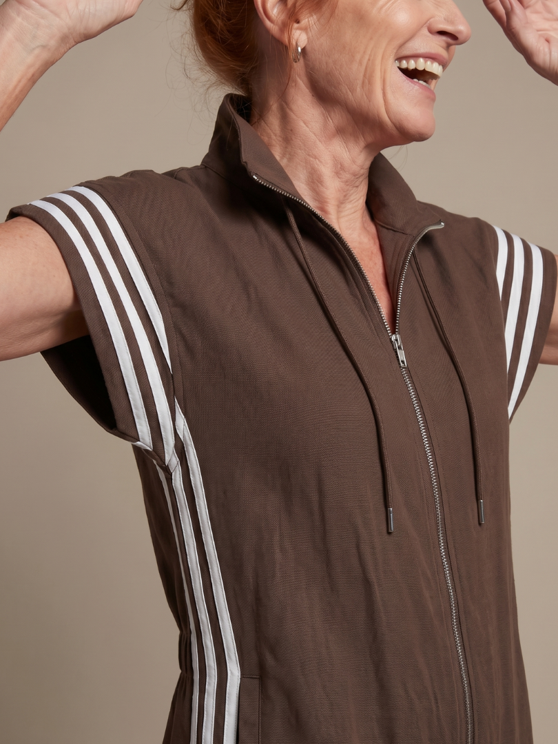 Linnet contrast-stripe zip-front utility jumpsuit — side view