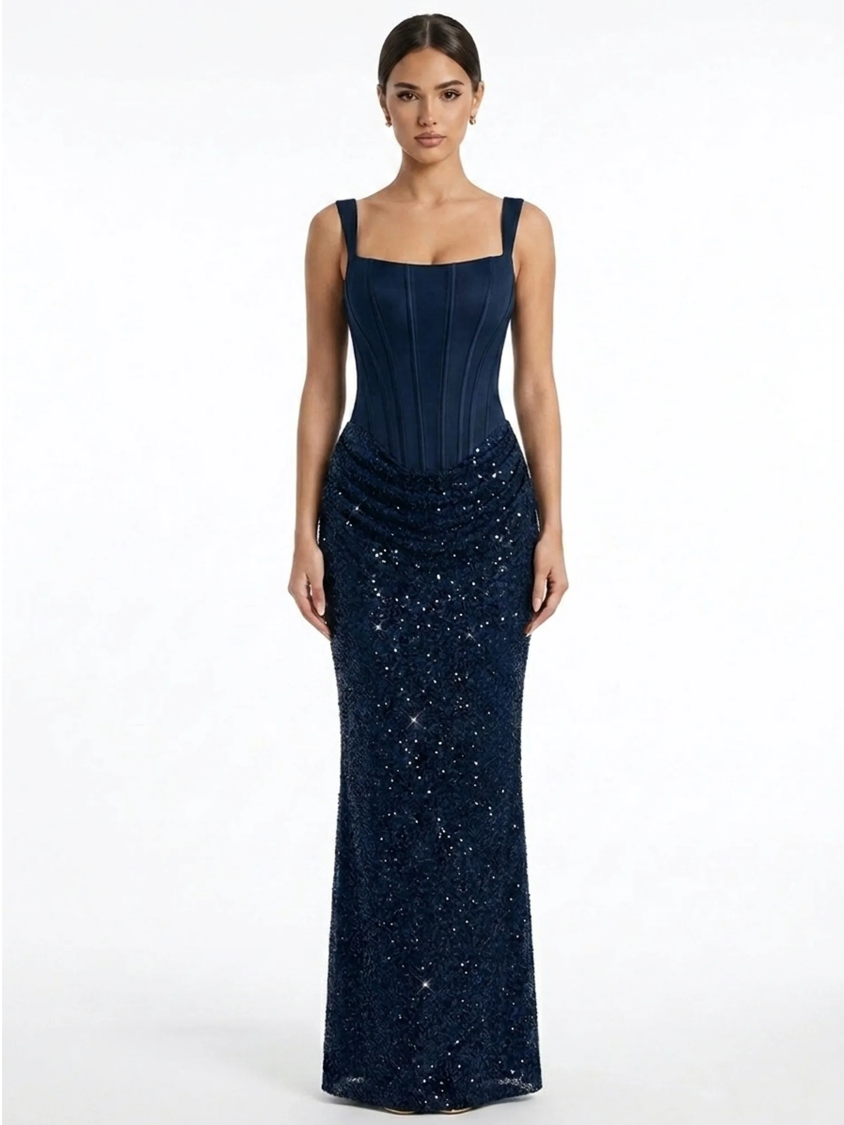 Iona corset maxi dress with embellished skirt in Black — detail view