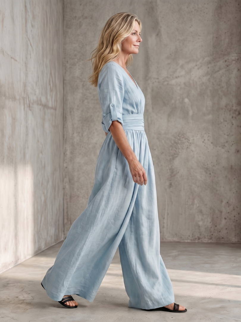 Wanda crossover wide-leg palazzo jumpsuit — front view