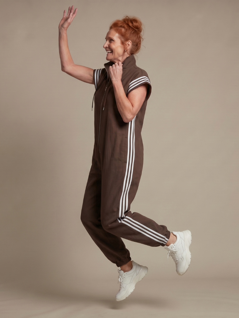 Linnet contrast-stripe zip-front utility jumpsuit — back view