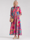 Klera abstract floral button-front kaftan maxi dress — front view