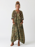 Aleta embroidered button-front kaftan maxi dress — front view