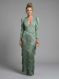 Samara fringed tiered wrap maxi dress — front view