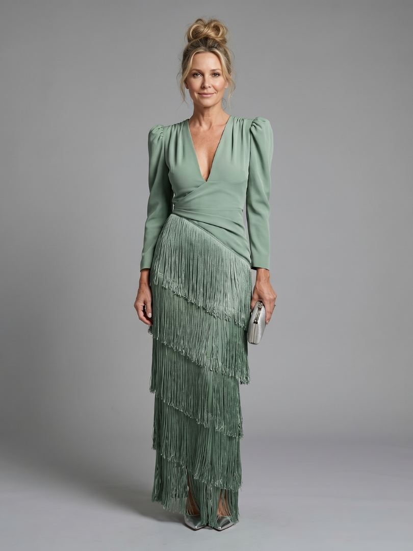 Samara fringed tiered wrap maxi dress — front view
