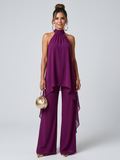 Zareen draped cascade tunic and wide-leg trouser two-piece set — front view