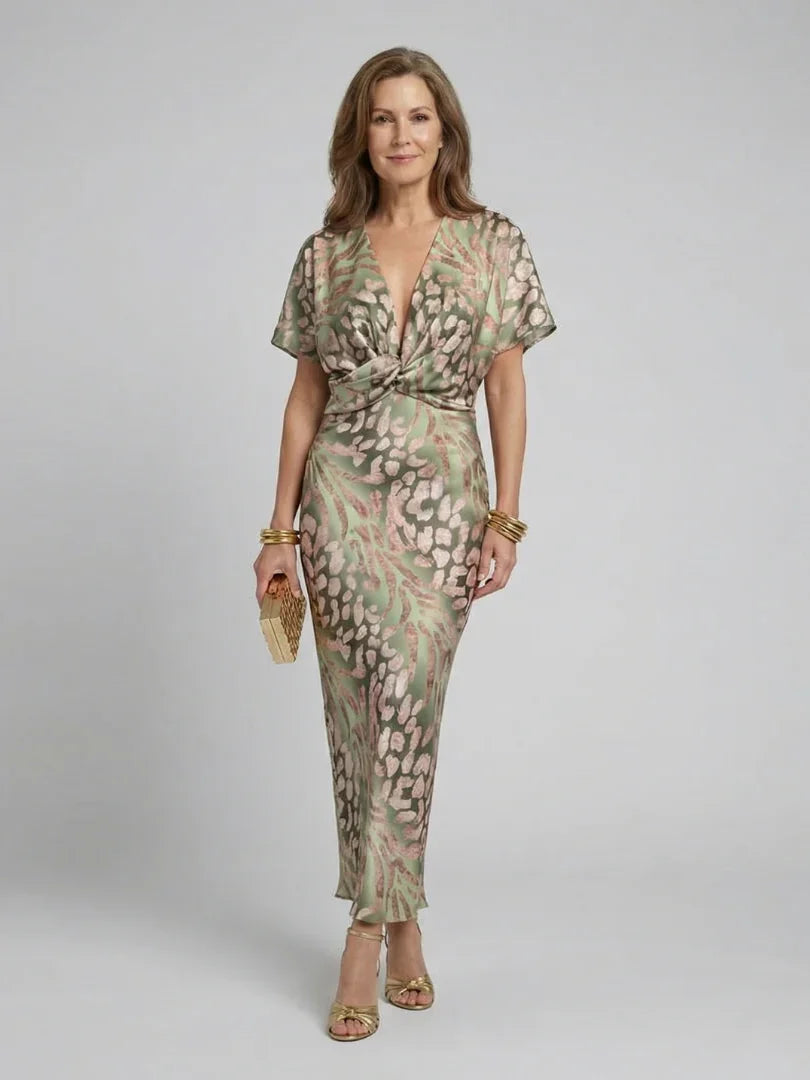 Coralie abstract floral twist-waist maxi dress — front view