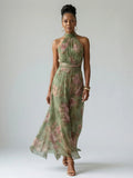Mirelle floral halterneck gathered maxi dress — styled view