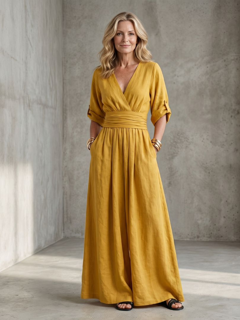 Wanda crossover wide-leg palazzo jumpsuit — front view