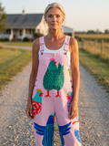 Sanna hen print bib-front dungarees — front view