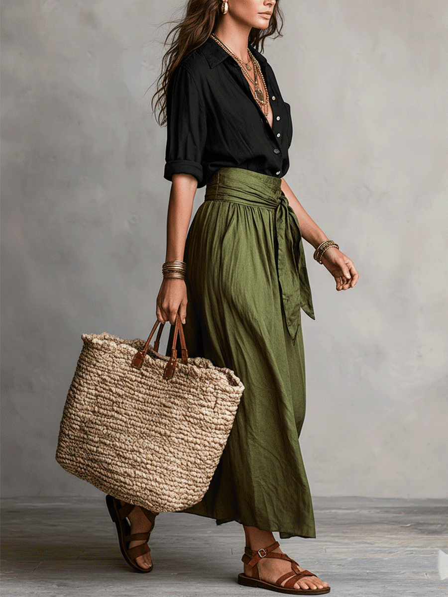 Lisa | Satin Midi Skirt and Blouse Two Piece Set