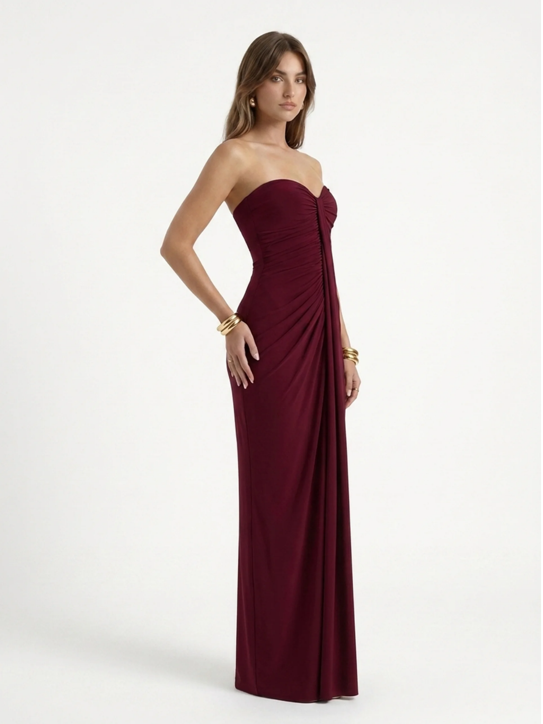 Willow sweetheart ruched wrap maxi dress in black — back view